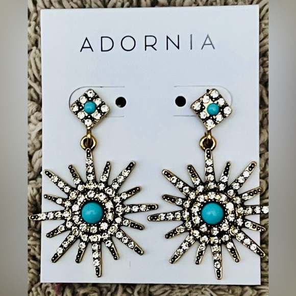 Adornia 14K Gold Turquoise and Swarovski Crystal Earrings - Picture 4 of 4